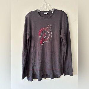 Peloton Oversized Logo Sweatshirt Gray Maroon Stitching Split Hem Fleece M